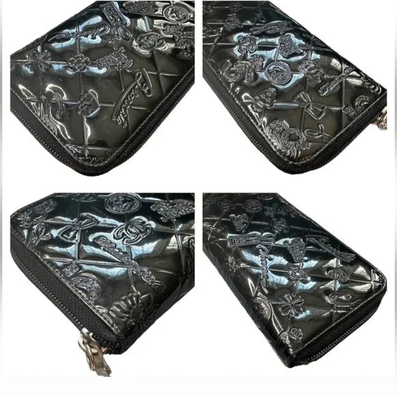 CHANEL Precious Symbols Black Patent Quilted Leather Zippy Wallet - Picture 3 of 13